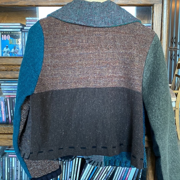 Upcycled Wool BAABAAZUZU Jacket Teal/Brown/Black Colour Pallet Size Medium - Picture 2 of 12